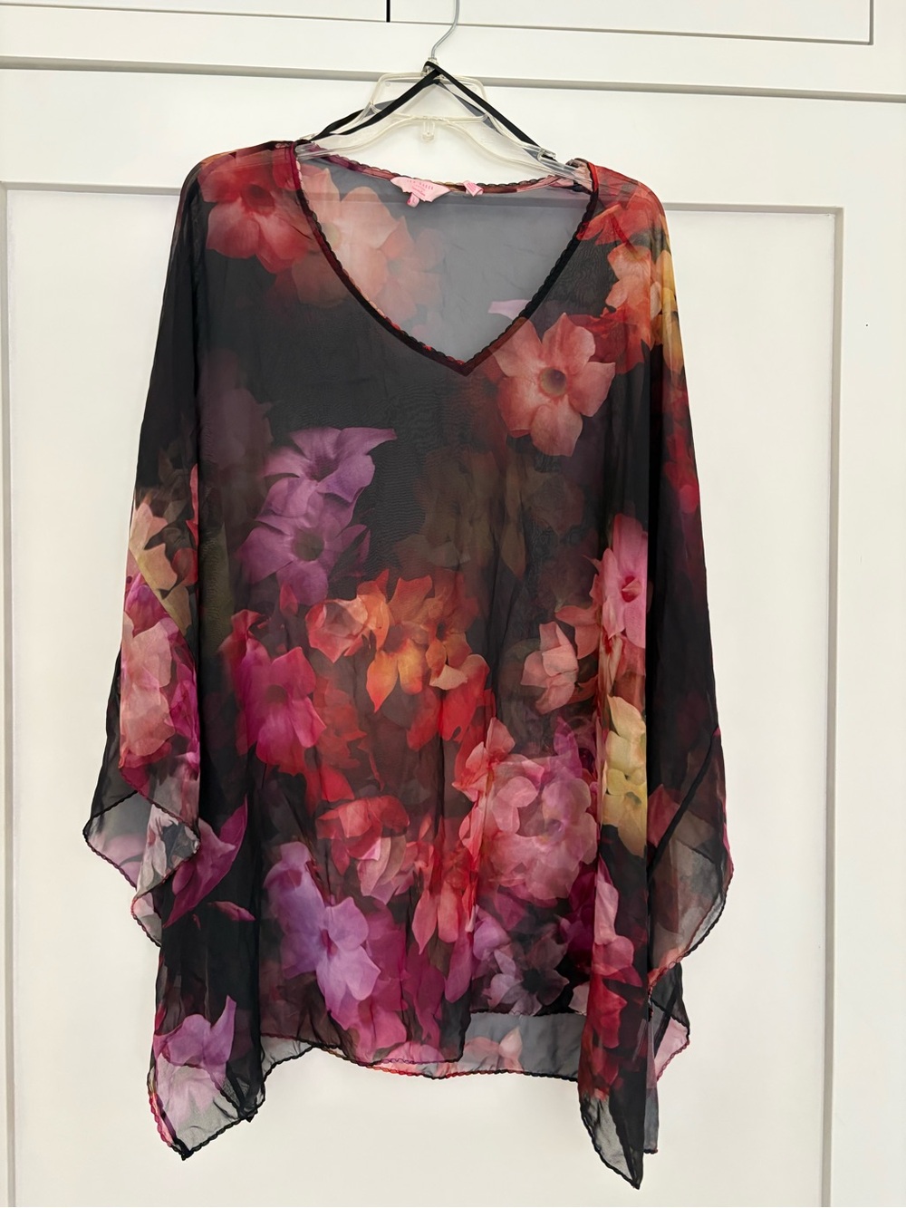 Ted Baker coverup- Sheer Black Floral V-Neck Tunic Top